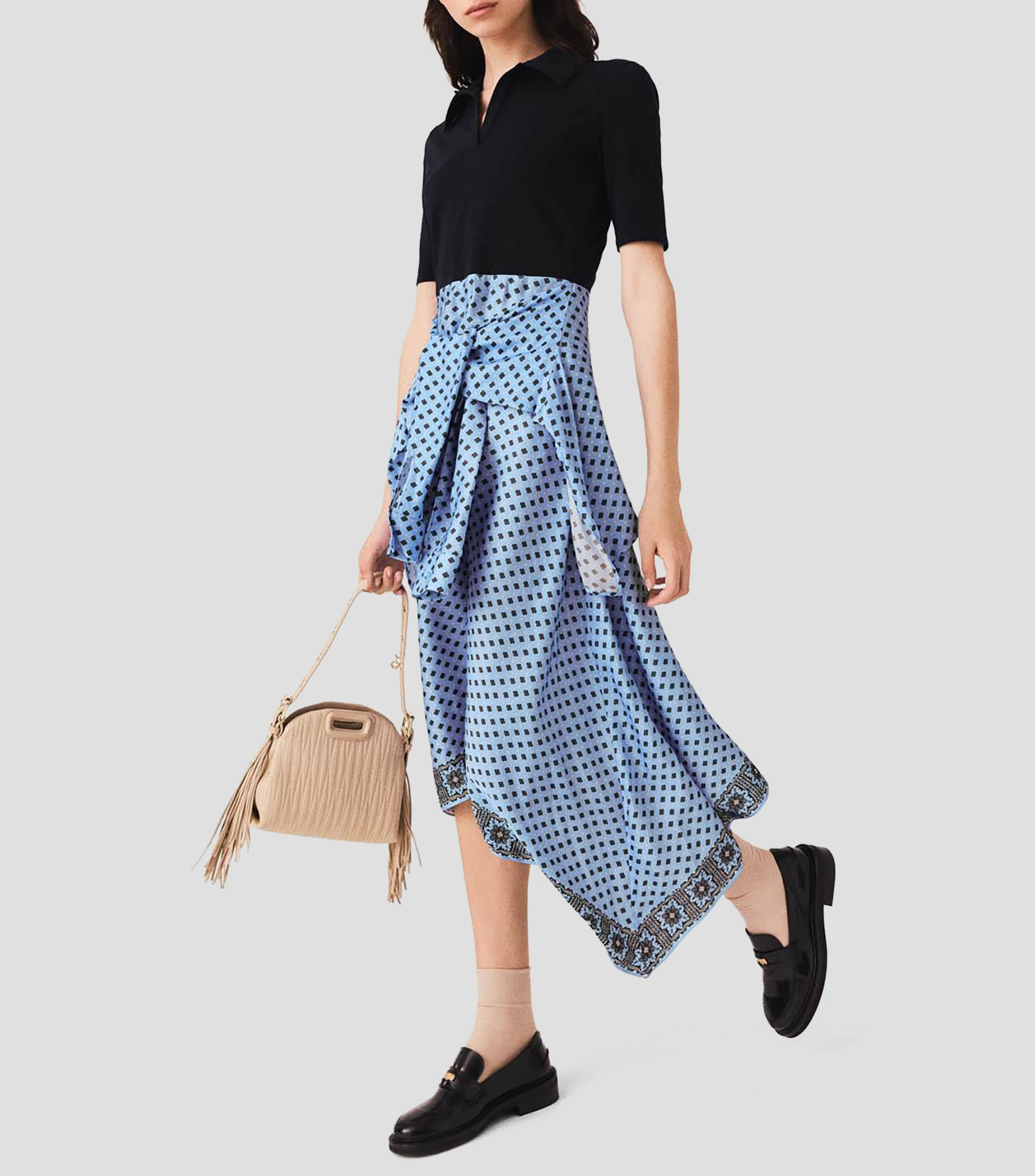 Vestido casual midi bicolor con bajo asimétrico Mujer